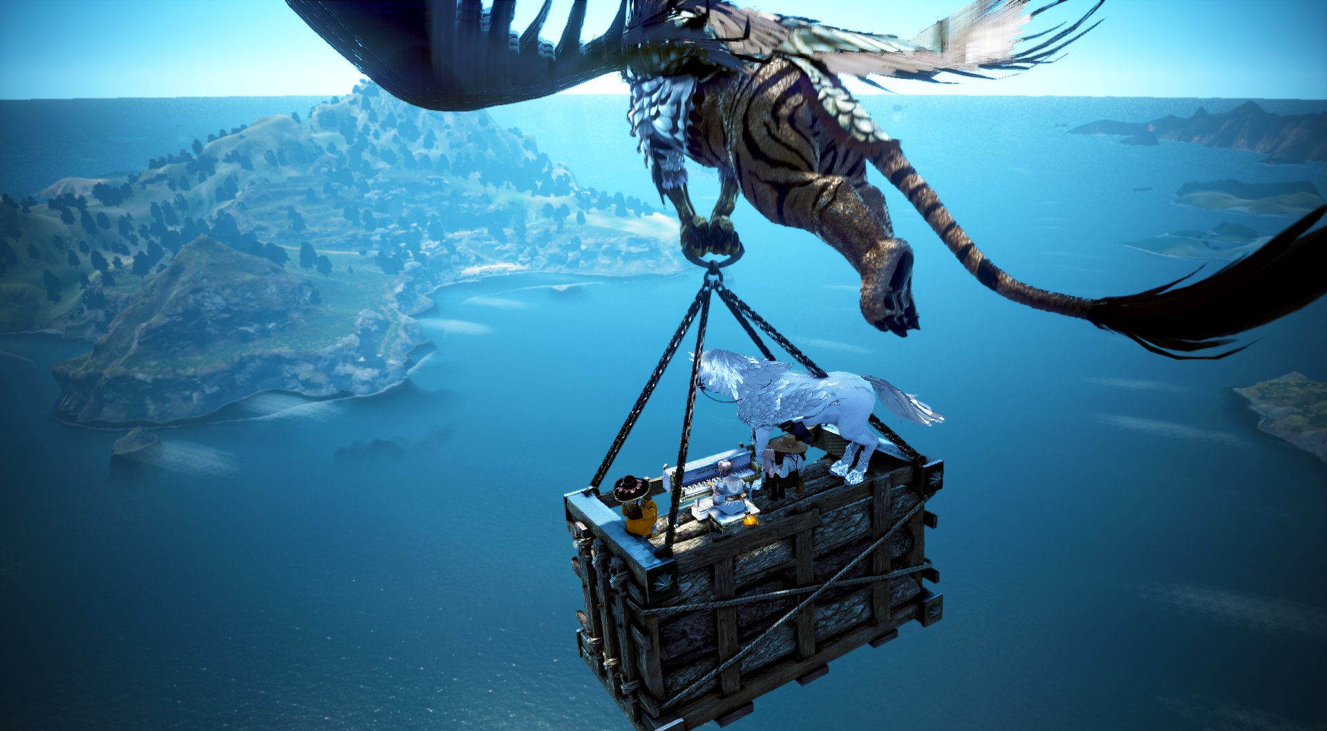 空中ドラゴンと冒険者